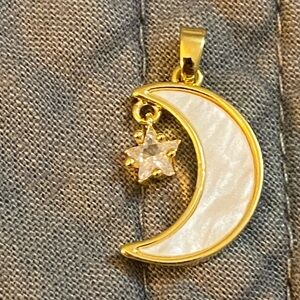 14k Gold and White Moon and Star Pendant Necklace
